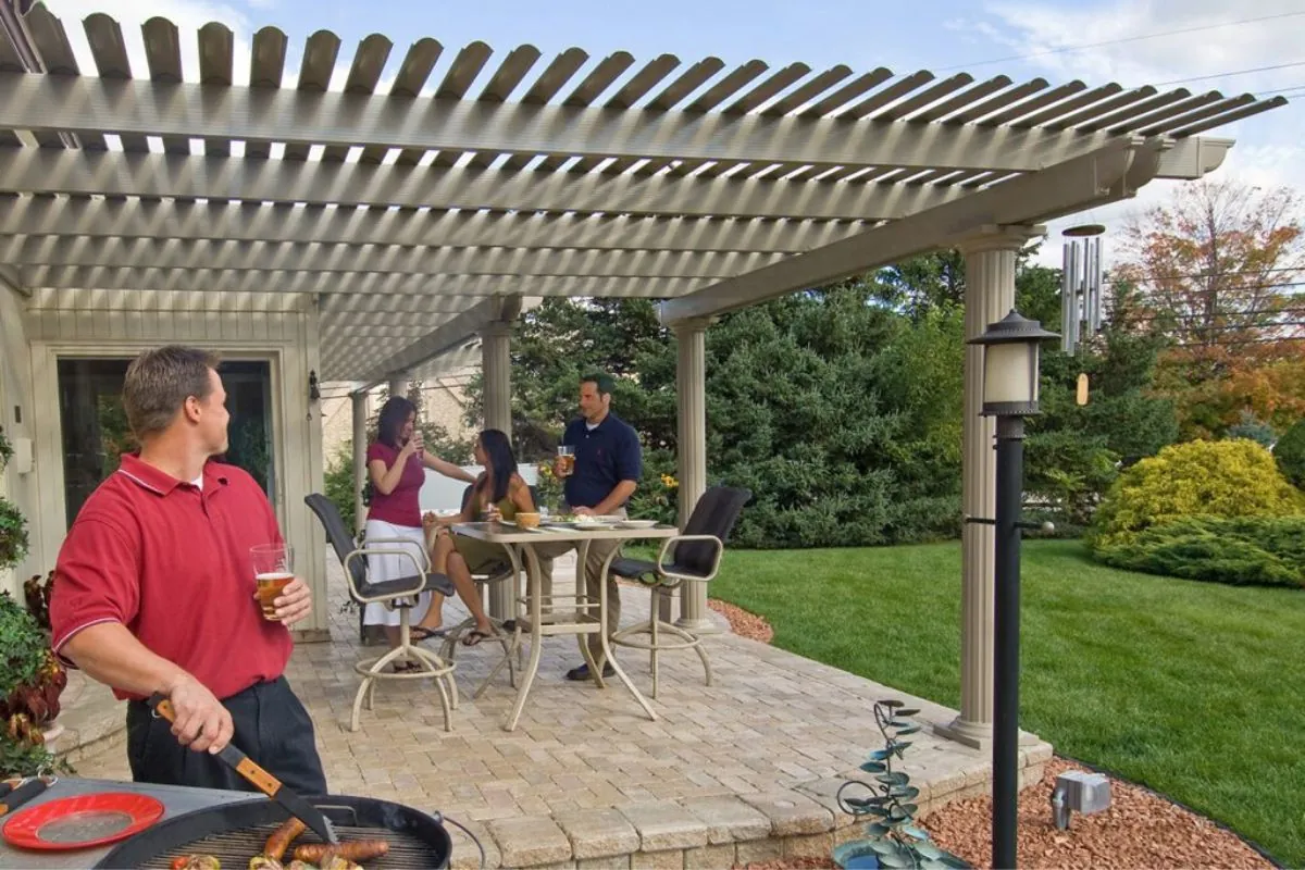 group of friends hangout and chill under the pergola