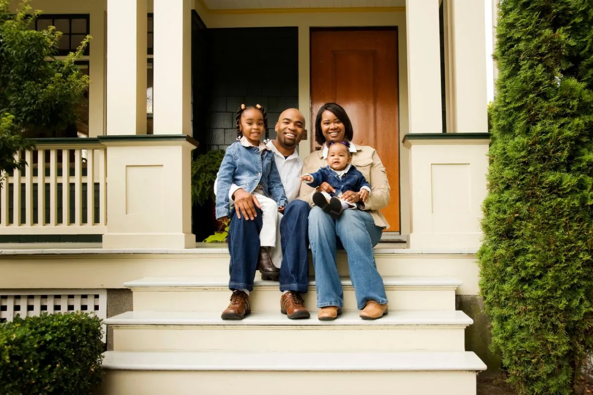 happy family on front porch